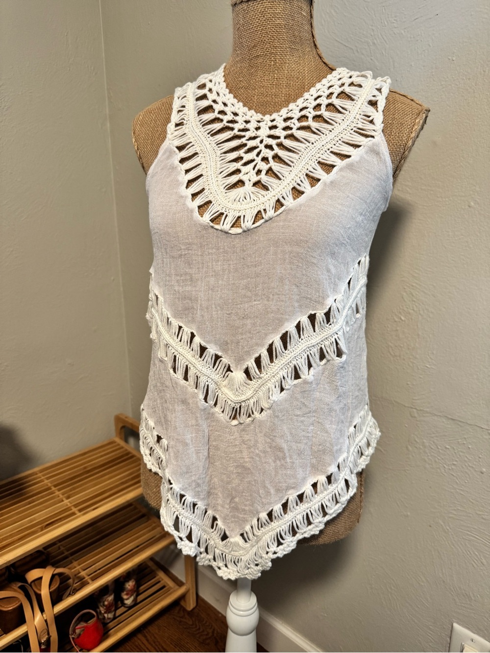 White Crochet Trim Tank
